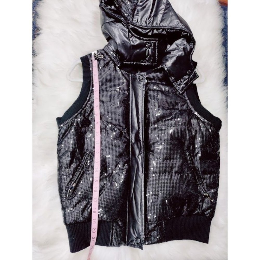 Miss Me Womens Faux Leather Hooded Sleeveless Full Zip Vest Jacket Black Large - Picture 7 of 9
